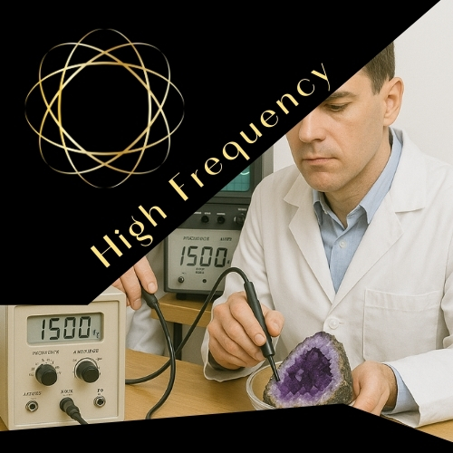 Edelsteinschmuck von La`Kaja Jewellery zwei Physiker messen Frequenz von Amethyst Druse