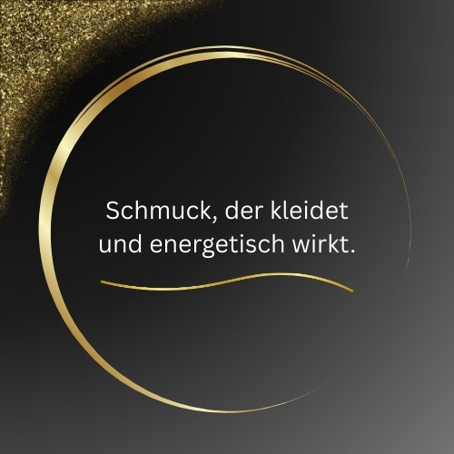 Edelsteinschmuck von La`Kaja Slogan Nr.1 goldener Kreis und Glitzerdeko am schwarzen Hintergrund
