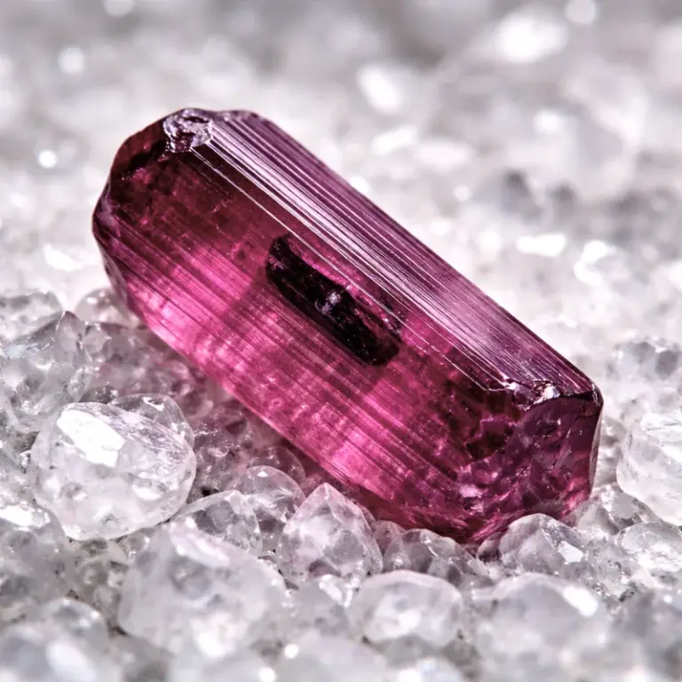 Pink-Turmalin-Rubellit-Rohkristall auf Bergkristall Chips