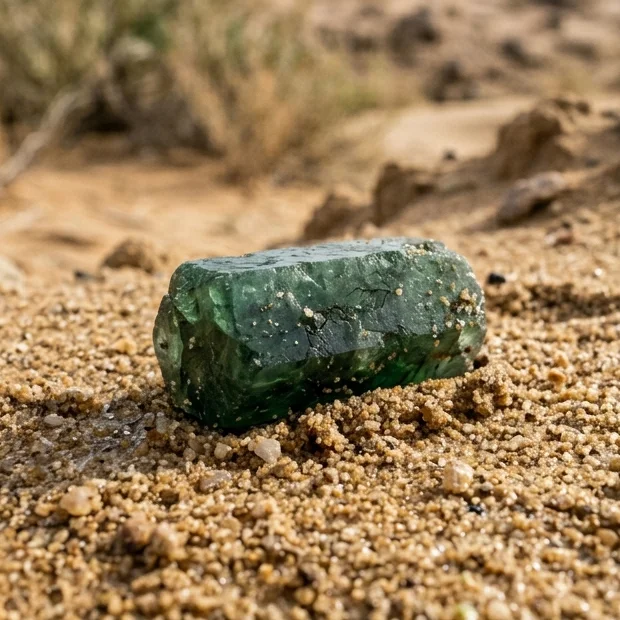 Smaragd-Rohstein im Sand Wirkung