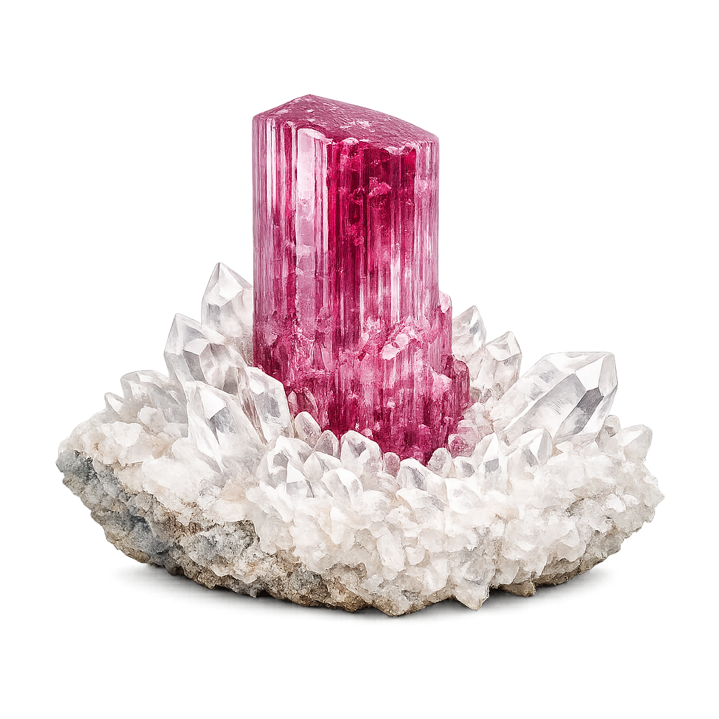 Turmalin pink Rubellit Rohstein auf Bergkristalldruse