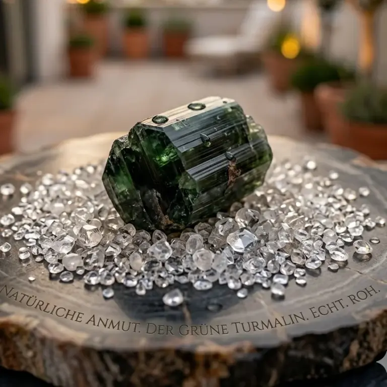 grüner Turmalin auf Bergkristall Mini-Steinchen