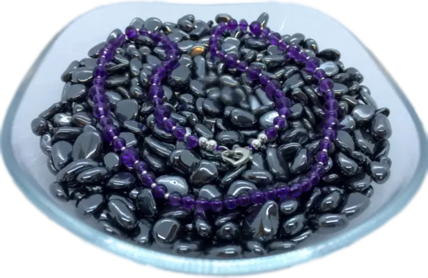 amethyst Halskette-auf Hämatit Chips