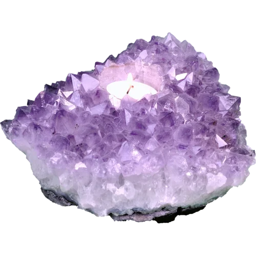 Amethyst Wirkung erfahren mit Teelicht aus Amethystdruse