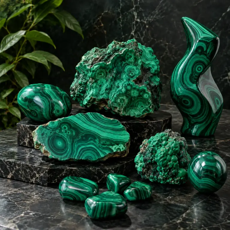 verschiedene-malachite-praesentiert-auf-einem-dunklen-edlen-hinergrund